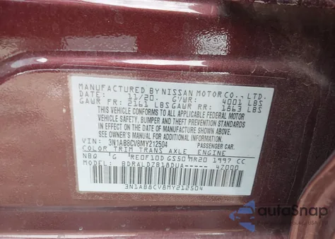 2021 Nissan Sentra Sv Xtronic Cvt z USA, uszkodzony, nr VIN 3N1AB8CV8MY212504